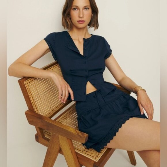 NEW Reformation Valetta Two Piece Matching Skirt Set in Navy Blue | size 4 - Picture 4 of 12
